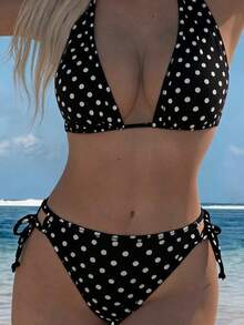 European And American Fashion Backless Bikini 2 Pieces Set Pink Gradient Colorful Print Swimsuit Summer Beach Essential - Black and White - View 4