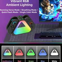 Iplay 4合1 三角形充電底座,適用於 Switch2 Joy-Con 控制器,附 RGB 環境燈效,Type-C 介面連接(黑色) - 查看 6