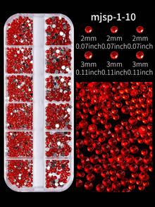 12-Grade Strass Vermelho para Unhas, Cristais de Vidro Vermelho com Base Prateada de Bottom Plano, Pedras Preciosas 3D para Decoração de Arte de Unhas, Adequado para Unhas Acrílicas, Pedras de Unhas Meia-Lua e Vários Tamanhos, Decoração de Arte de Unhas DIY, Suprimentos de Strass para Unhas, Encantos de Unhas - Multicolorido - Visão 3