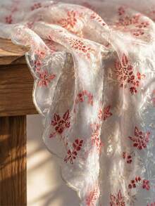 50cm / 1碼 / 3碼 / 5碼 米白色透明薄紗－漸層紅與桃色花卉藤蔓刺繡，柔軟透明網布－適合婚紗、透明披肩、舞會禮服疊層與DIY髮飾 - 1 - 查看 5