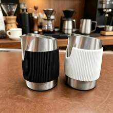 1PC 350ml Size Milk Frothing Pitcher, Stainless Steel Coffee Milk Mug Cup With Silicone Protective Sleeve, Latte Frothing Art Jug Pitcher Mug Cup For Office Kitchen, Milk Frothing Pitcher For Latte Coffee Art For Office Kitchen, Coffee Lovers - Multicolor - View 1