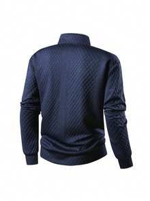 Men's Autumn/Winter Double Zipper Diamond Quilted Textured Fabric Casual Jacket - Navy Blue - View 3