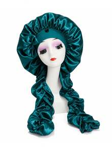 Bow Decor Long Pleated Tail Satin Sleep Cap, Adjustable Button Silk Hair Bonnet, Suitable For Curly And Braided Hair, Anti-Frizz Hair Protection Sleep Cap - Multicolor - View 10