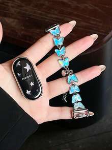 1 buah Tali Jam Tangan Rantai Kupu-kupu Berkilau Multifungsi Gaya Liburan Musim Panas Wanita, Kompatibel dengan Band 8 Pro/9 Pro, 8/8 NFC/9/9 NFC/10/10 NFC, Watch4/Watch5/Watch6 - Biru - View 3