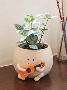 Cute Resin Smiling Face Succulent Plant Pot - Indoor Outdoor Greenhouse Shelf Desktop Decor Small Plant Pot Charming Home Garden Decor Pot - C - View 6