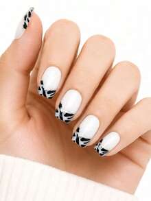 Finger Queen Unhas Postiças Zebra Preta Quadradas Curtas 24pcs - Zebra Preta - Visão 6