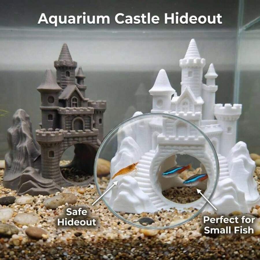 塑膠水族箱洞穴躲藏裝飾,灰白色魚缸遮蔽裝飾品,小魚與蝦子水下隧道棲息地,淡水與海水水族造景配件 - A - 查看 1