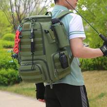 Multifunctional Durable Tactical Fishing Backpack With Rod Holder, Large Capacity Multi-Purpose Fishing Gear Storage Bag, Waterproof MOLLE Equipment Bag, Breathable Mesh Back And Shoulder Straps, Side Water Bottle And Pliers Pockets, Suitable For Hiking, Camping, Cycling, Travel - Multicolor - View 7