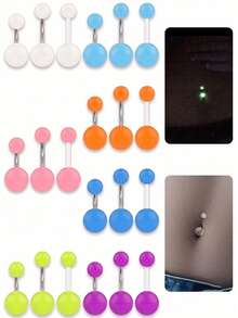 CIZME Glow-In-The-Dark Plastic Navel Rings, Neon Rubber Acrylic Navel Piercing Jewelry Set, Stainless Steel Navel Rings, 14G, 6mm, 10mm, Multi-Color Short Navel Rings Piercing Jewelry, Unisex - Belly Rings - View 1