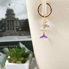 1Pc Kawaii Girly Zinc Alloy Mermaid Tail Keychain Shimmer Enamel Multi-Color Tail Pendant Metal Key Ring Luggage Handbag Daily All-Match Accessory - Multicolor - View 6