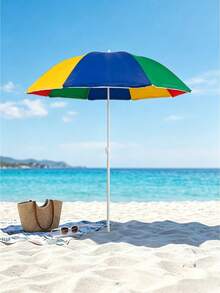 1pc Oversized Color-Block Beach Parasol - Adjustable Height, UPF50+, Portable Outdoor Sun Canopy, Ideal For Beaches, Pools, Camping, Courtyards And Summer Vacations - A - View 1