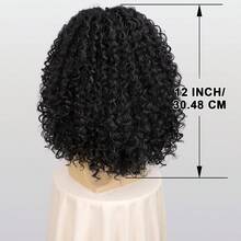 13*4*1 T-förmige Spitzenperücke, schwarze kurze feine Woll-Lockenperücke, flauschige und modische Pony, hochdichte hitzebeständige Faser synthetische Perücke, elastische Mesh-Kappe, geeignet für den täglichen Gebrauch, Partys, Musikfestivals, Karnevals und andere Anlässe - Schwarz - Übersicht 7