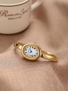 1pc Women's Minimalist Vintage Delicate Small Versatile Bracelet Quartz Watch Suitable For Daily Wear - Gold - View 2