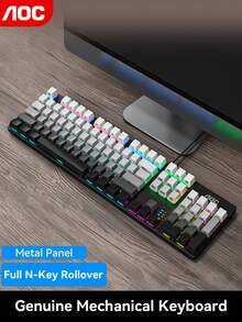 Teclado Mecánico AOC, Retroiluminado con Cable, 3 Opciones de Color, Efectos de Iluminación Multicolor, Anti-Ghosting de 26 Teclas, Teclas de Inyección Doble, Diseño de Teclas Alto-Bajo, Diseño Ergonómico, Para Uso en Juegos & Oficina - Ver 6