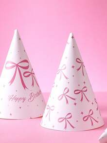 1/3/6pcs Pink Bow Theme Party Paper Hats, Cute And Pretty Pink Bow Design, Perfect For Birthday Party, Gender Reveal Party, Birthday Gift, Pink Bow Decor Birthday Hat, Baby Shower Photography Props, Party Favors And Gender Reveal Party Decoration, Popular Pink Bow Design - Multicolor - View 3