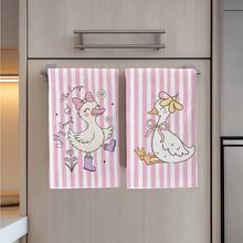 2件裝粉色格紋可愛鴨子圖案印花 40*60cm 鄉村風長方形超細纖維廚房毛巾，吸水洗碗布、桌布、手巾，廚房裝飾，適合鄰居的喬遷禮物，完美適用於廚房與浴室，適合家庭主婦與家庭聚會，超值家用必需品 - 藕粉色 - 查看 7