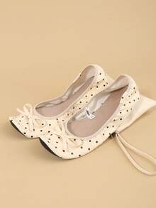 Beige Punkt Ballerinas, leichte Barfuß-Gefühl Damen Indoor Tanzschuhe, faltbare Slip-On Tanzschuhe, Hausschuhe, Damen Mode Lässig Weich Bequem Vielseitig Yoga Schuhe, Ersatzschuhe - Beige - Übersicht 2