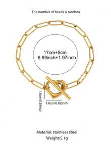 1 Peça Pulseira Feminina de Aço Inoxidável com Fecho OT, Estilo de Pulseira Fina com Corrente de Elos Retangulares, Núcleo de Fecho em Forma de T com Coração Oco, Estilo Minimalista de Luxo Francês Ins, Cor Dourada, Não Oxida e Não Desbota, Adequada para Uso Diário, Compras, Encontros, Viagens, Perfeita como Presente de Acessório de Atmosfera Suave para Aniversário, Dia dos Namorados, Melhor Amiga, Namorada - Pulseira - Visão 3