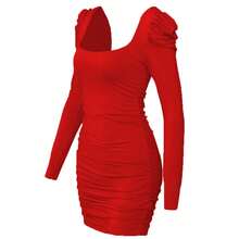 Nuevo vestido sexy sin espalda y con hombros descubiertos de manga larga para mujer, estilo europeo y americano. - azul claro - Ver 4