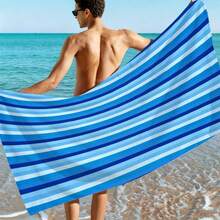 1pc Striped Printed Microfiber Beach Towel, Multiple Sizes Beach Blanket Sun Protection Towel, Lightweight, Suitable For Swimming, Camping, Sports, Beach Or Gym Beach Accessories | Modern Beach Towel | Durable Beach Mat, Beach Towel - Multicolor - View 1