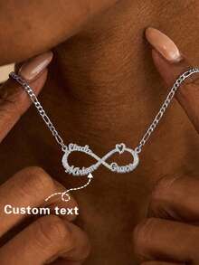 Fashionable Versatile Personalized Infinity Symbol Name Letter Customized Necklace, Custom Jewelry, Birthday Gift, Anniversary Gift, Holiday Gift, Personalized Gift, Gift For Family, Friends, Lover, Suitable For Parties And Outings - Double Matte Silver - View 1