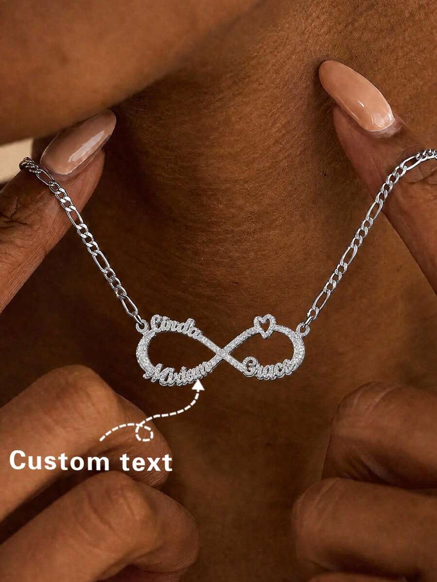 Fashionable Versatile Personalized Infinity Symbol Name Letter Customized Necklace, Custom Jewelry, Birthday Gift, Anniversary Gift, Holiday Gift, Personalized Gift, Gift For Family, Friends, Lover, Suitable For Parties And Outings - Double Matte Silver - View 1
