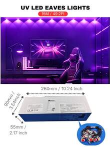 aiinnew 9-30M/29.5-98.4ft USB供電紫外線燈串,室內UV屋簷燈,18至60顆LED燈珠LED燈繩,適用居家裝飾、派對、日常、萬聖節、聖誕節、螢光海報、身體彩繪、霓虹發光派對、教室、繪畫 - 紫光 - 查看 4