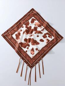 1件裝 西式女款時尚牛仔女郎豹紋與佩斯利印花方巾，多功能髮飾圍巾，聚酯纖維材質，適合日常穿著 - 彩色 - 查看 3