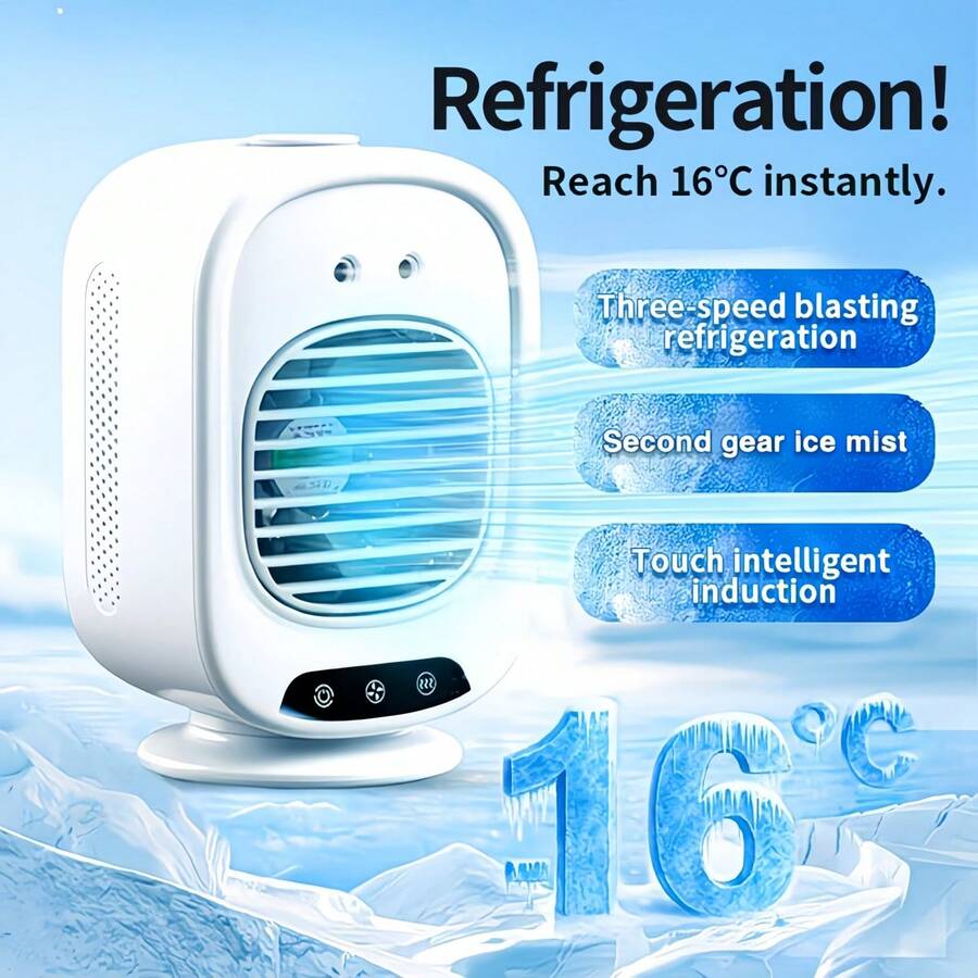 Portable Mini Air Cooler, 3-Speed Speed Personal Water-Cooled Air Cooler, Small Personal Air Conditioner, Personal Cooling Fan, USB Power Supply, Suitable For Office/Bedroom/Outdoor Personal Cooling Fan, Silent Operation. Rotating Shaking Head