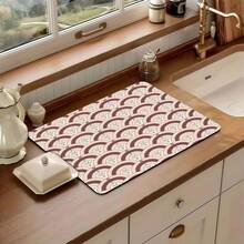 Luckybutterfly 2pcs Color Block Fan Pattern Themed Multi-Functional Drying Mats, 2 Different Styles Polyester Absorbent Countertop Protection Mats, Suitable For Kitchen, Dining Table Decor, Dishwashing Mat, Washing Machine And Coffee Machine Mat, Bathroom Sink Coaster, Kitchen Accessories, Party Supplies - Mint Green Fan-shaped + Red Bean Paste Pink Fan-shaped - View 8