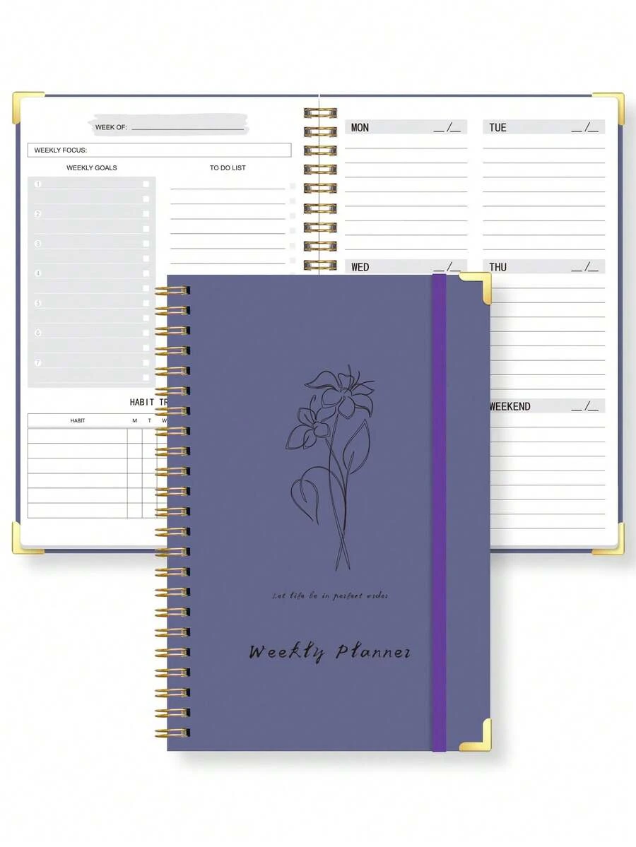 Trees 1 pieza Cuaderno semanal A5 sin fecha con rastreador de hábitos, planificador de horario diario de 52 semanas, útiles escolares - Multicolor - Ver 1