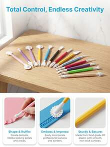 12Pcs/8pcs /4pcs Pottery Clay Tool Kit, Polymer Sculpting Carving Set With Texture Embossing Roller, Ideal For Baking Modeling Crafts - Multicolor - View 1