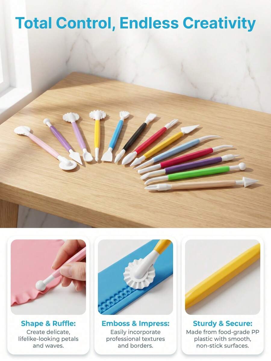 12Pcs/8pcs /4pcs Pottery Clay Tool Kit, Polymer Sculpting Carving Set With Texture Embossing Roller, Ideal For Baking Modeling Crafts - Multicolor - View 1