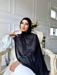 1PC Women's Black Viscose Headscarf, Soft Wide-Brimmed Scarf, Versatile Sun Protection Hijab, Suitable For Daily Wear - Black - View 4