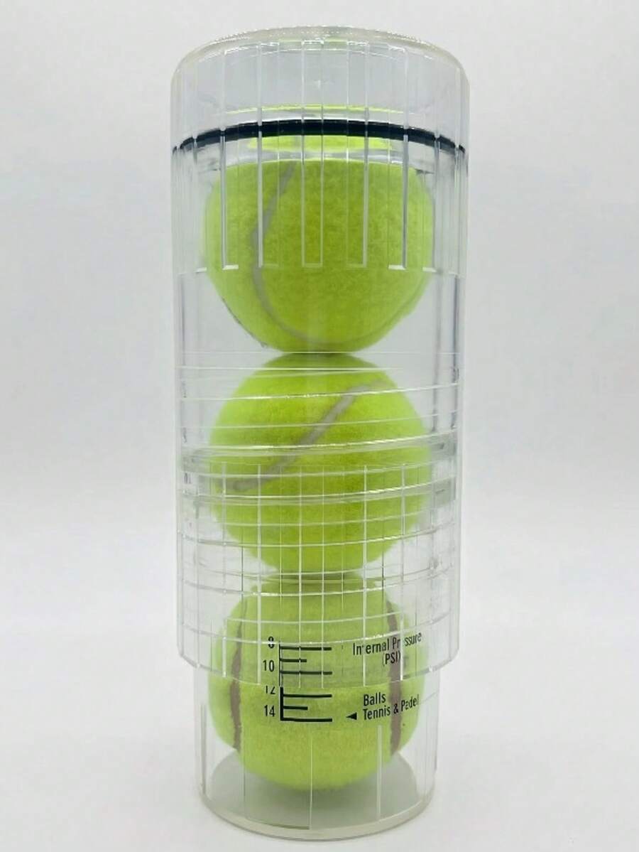Padel 與網球壓力保存筒，氣密壓力保存儲存管，附 8-14PSI 刻度，可容納 3 顆球，防滑螺紋透明 PC 保壓容器