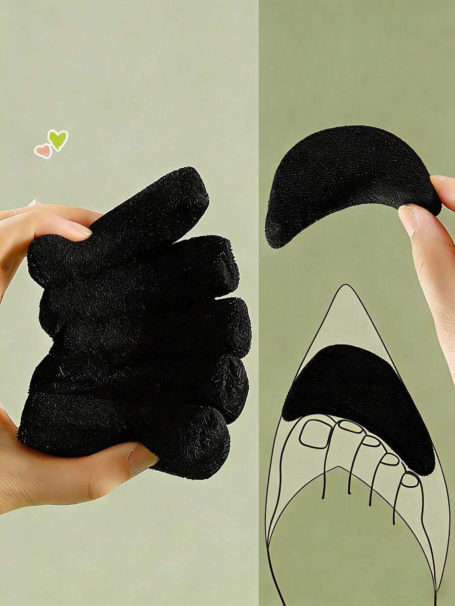 Gorros de dedos de algodón rizo súper suave, insertos de media talla de esponja, agarre de tacón para mocasines de tacón alto, protección contra la fricción de los dedos, unisex - Negro - Ver 1