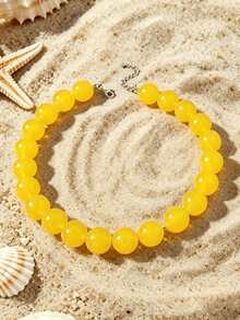 1pc European & American Bohemian Geometric Semi-Transparent Beaded Necklace For Women, Summer Beach Vacation - Handmade Acrylic Beaded Necklace - View 16