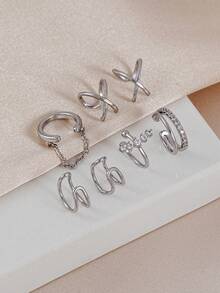 7Pcs Silvery Ear Cuff Set For Women, Dainty CZ Cross Chain Non-Piercing Ear Cuffs, Fake Cartilage Earrings For Multiple Piercings Jewelry Gift - Silver - View 3