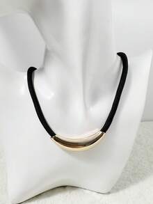 1pc/Cool Punk Style Black Handmade Braided Rope Curved Alloy Crescent Moon Adjustable Necklace, Eye-Catching Jewelry For Women's Street Y2K Outfit - 33045-nek-black-eP - View 4