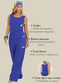 Elegant Linen Jumpsuit With Wide Legs And Discreet Pockets. - Royal Blue - View 6