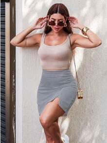 EMILI LULU RUNS4 Women's Tailored Short Skirt With Slit - Grey - View 3