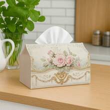 1pc Vintage Floral Tissue Box Cover - Rose Border Decorative Design, Party Tissue Box, Multi-Functional Suitable For Kitchen & Dining Room, Coffee Table And Dining Table, Durable Fabric Napkin Storage Box - Multicolor - View 7