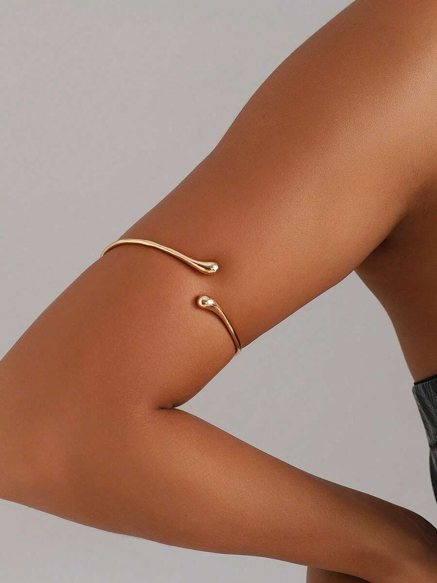 Gold Upper Arm Cuff Bracelet For Women Minimalist Adjustable Armlet Band Teardrop Open Arm Ring Liquid Metal Style Fashion Jewelry Gift - Gold - View 1