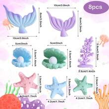 8pcs Purple Mermaid Cake Decorating Kit, Including Seashells, Mermaid Tails, Starfish Decor, Bringing Unparalleled Joy And The Most Beautiful Moments To Your Family And Friends. Bring Dreamy And Gorgeous Decor To Your Party. - Multicolor - View 17
