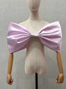 1pc White Satin Exaggerated Wedding Bridal Fluffy 3D Bow Shawl Accessory - Multicolor - View 19