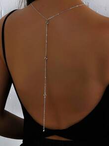 1pc Women's Sexy Rhinestone Back Chain Necklace Fashion Jewelry Back Chain, Versatile Accessory For Daily Wear And Parties - Four Diamonds Separated - View 3