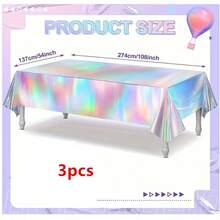 Rainbow Plastic Tablecloth Disposable Laser Holographic Aluminum Foil Rectangular Tablecloth Birthday Disco Bachelor Party Wedding Rainbow Party Decoration 54.0 Inches X 9.0 Feet - Multicolor - View 10