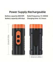Repelente ultrasónico de perros de mano, detenedor de ladridos de alta potencia de doble núcleo, con linterna LED, repelente ultrasónico de perros mini, dispositivo portátil anti-mordeduras para exteriores, recargable por USB, adaptador no incluido - Naranja - Ver 2