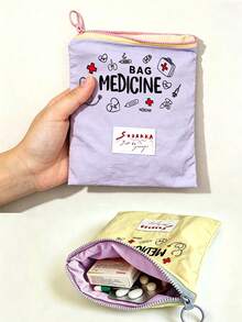 「Medicine」圖案印花便攜藥袋 藥丸收納盒 急救包 化妝包 零錢包，適合日常使用/戶外/旅行，便於攜行的收納、化妝品、手機及其他小物品收納，旅行必備，聖誕禮物，個性化禮物袋，教師節禮物，小禮物交換，房間裝飾 - 彩色 - 查看 1