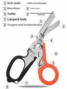 Tijeras de rescate de emergencia Raptor 6 en 1, herramienta multifunción con alicates, cortador y rompevidrios, tijeras tácticas plegables - Nuevo modelo - Ver 7